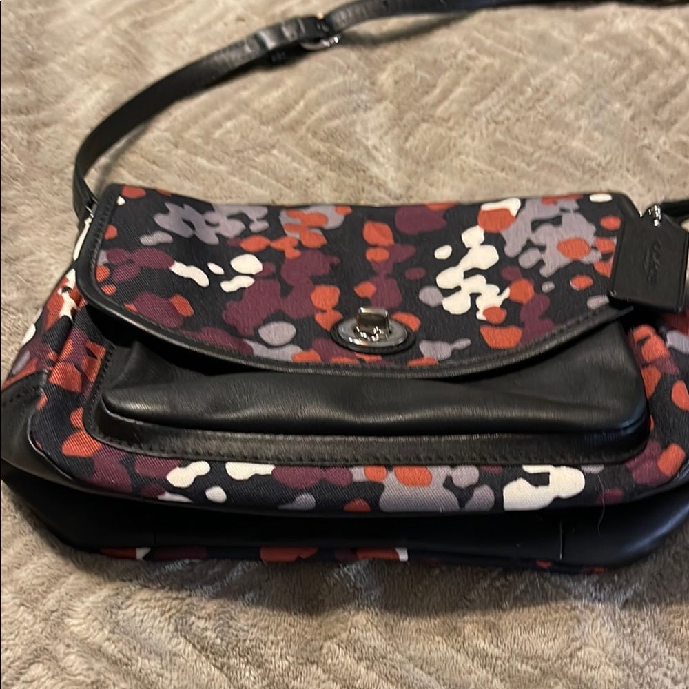 Coach Black and Red Crossbody Bag with Flap Closure